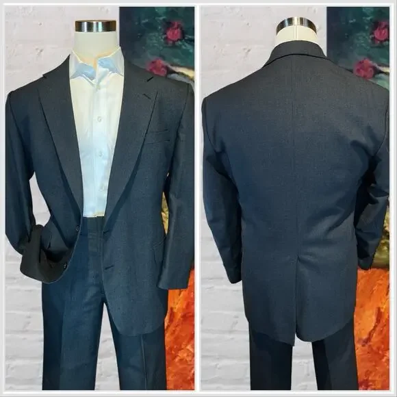 Stafford 46R 33x28.5 Solid Charcoal Gray Suit Nailhead - Picture 2 of 16